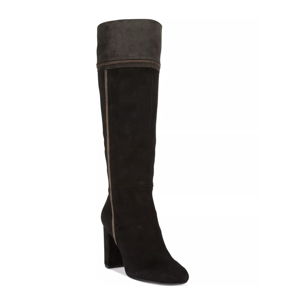 Rialto Black Gray Cordelia Patchwork Boots Zipper Suede Knee High Heel Almond 8M - Picture 6 of 15